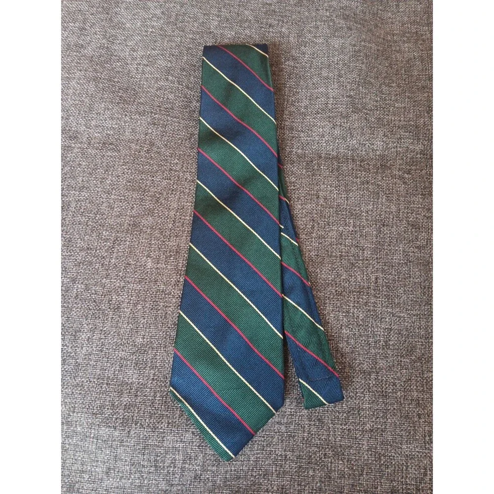 American Briar Tie 70s 80s 90s Y2K Mens Silk Green Blue Stripe 3.5 Wide 58 Long
